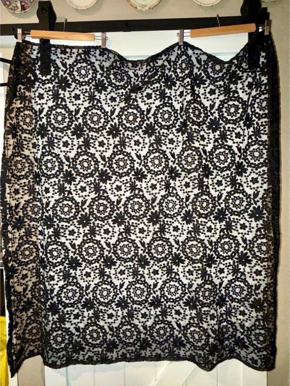 Vintage Black Floral Lace Tablecloth 51x47.5 Gothic Granny Chic